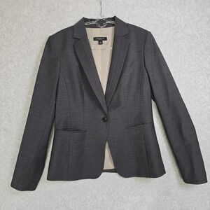 Ann Taylor Size 4 Wool Blend One Button Blazer Jacket Gray Office Career Work